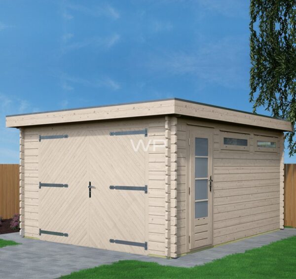 Vrijstaande houten garage met plat dak